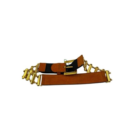 VTG Express Made in Italy Tan Suede & Gold Chain Link Belt M 90s runway main image 5